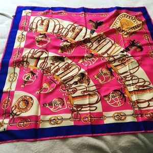 Silk bright beautiful pink blue scarf