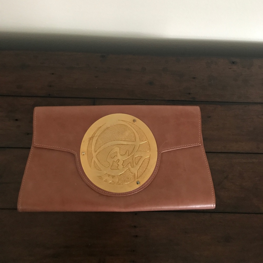 Tan leather clutch