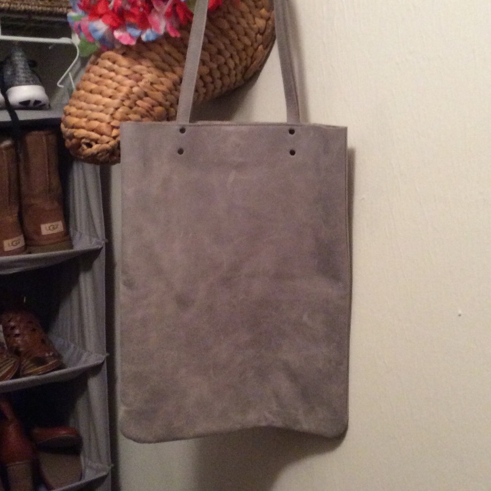Super soft handmade grey leather shopping tote.