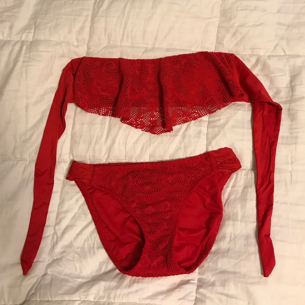 Red Strapless Swimsuit