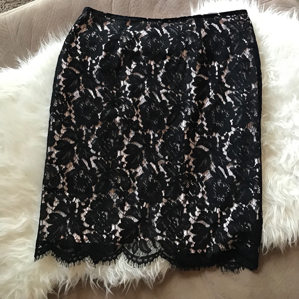Black Lace Skirt with Blush Slip