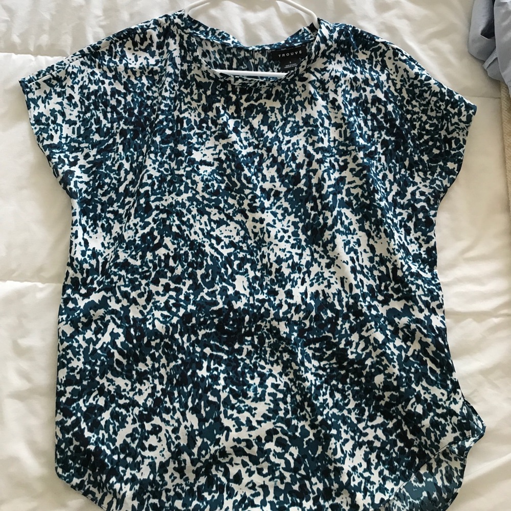 Trouve teal, black and white slit back top