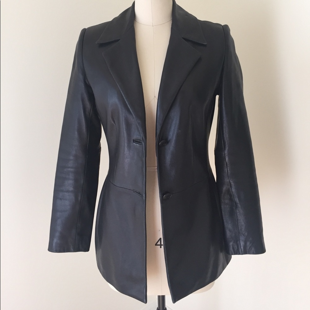 Brass Plum black leather blazer. Size XS