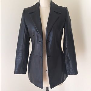 Brass Plum black leather blazer. Size XS
