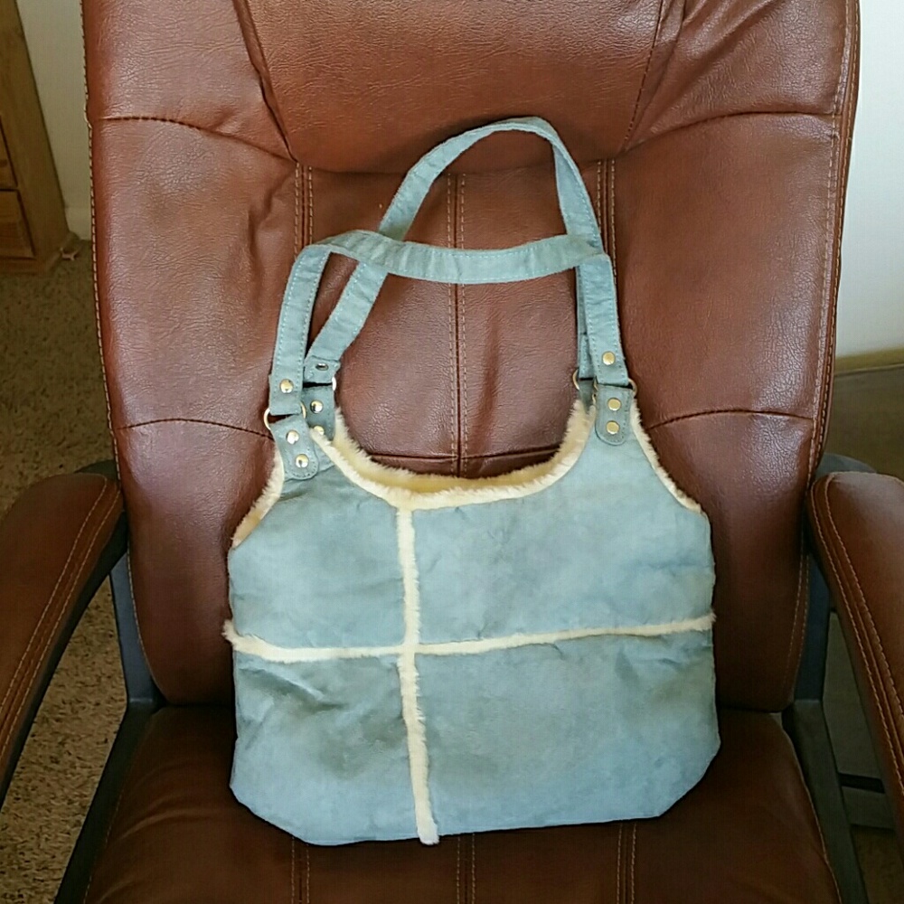 Faux Suede Bright Powder Blue Purse