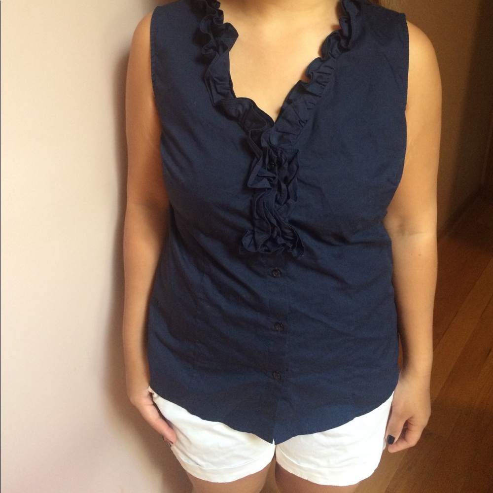 Merona dark blue button-up sleeveless blouse (LG)