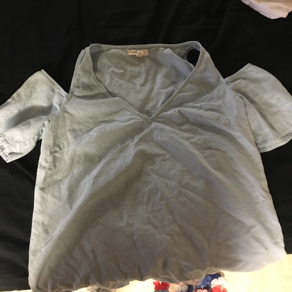 Urban outfitters off the shoulder denim shirt