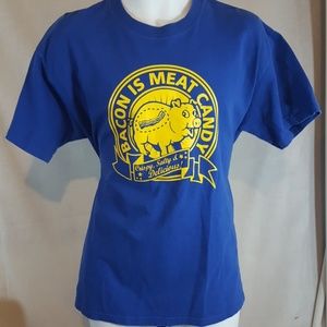 Bacon meat candy pig art blue large tshirt