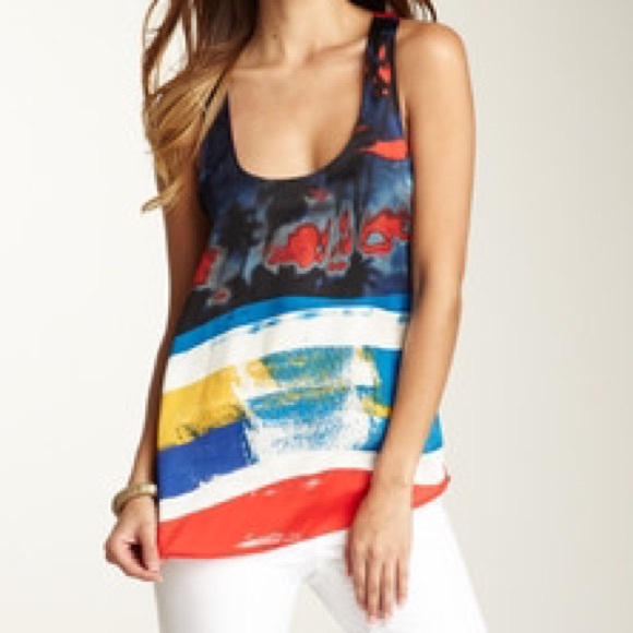 BB Dakota 'Gail' Racerback Tank - Red & Blue Print - Picture 1 of 4