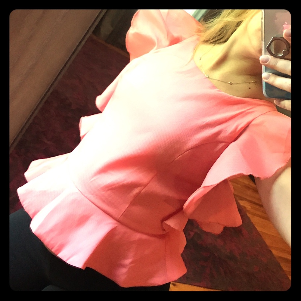Coral peplum sleeved  top