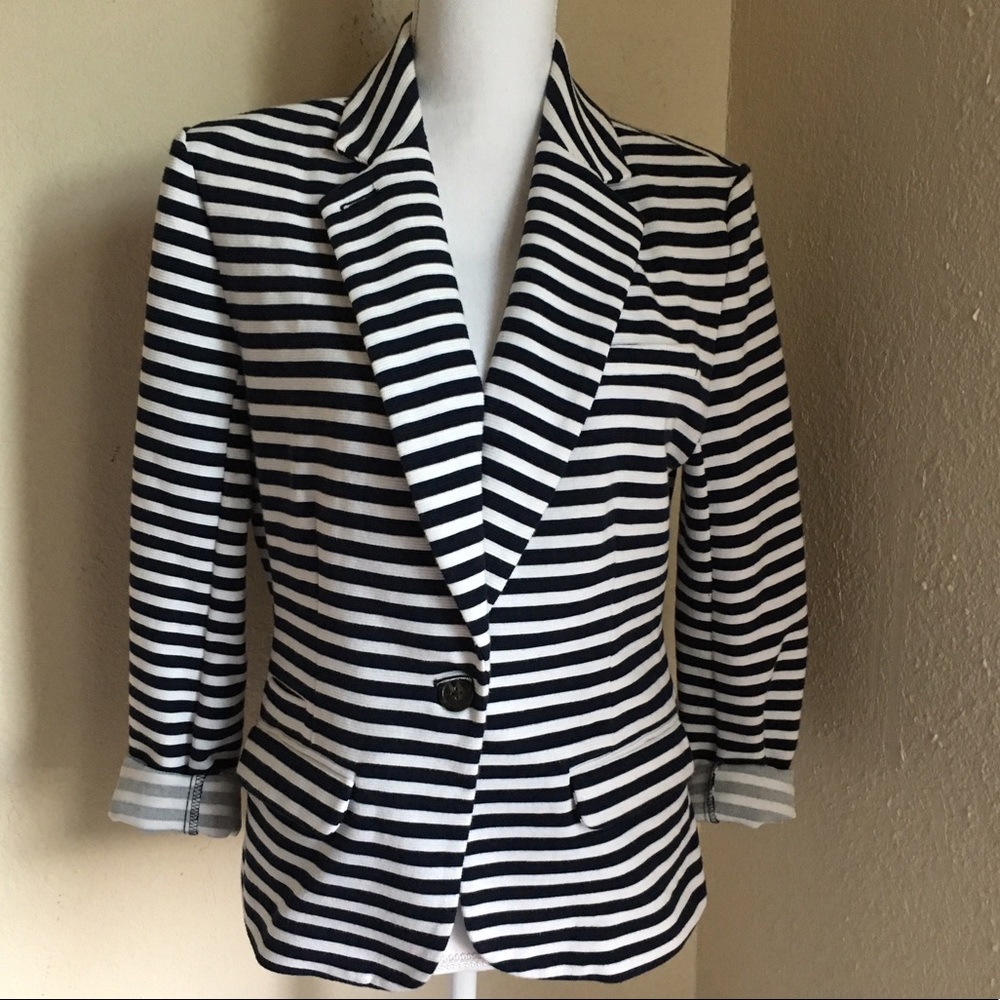 Blue and white striped blazer