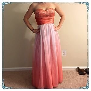 Sparkling Peach and White Tulle Prom Dress Gown
