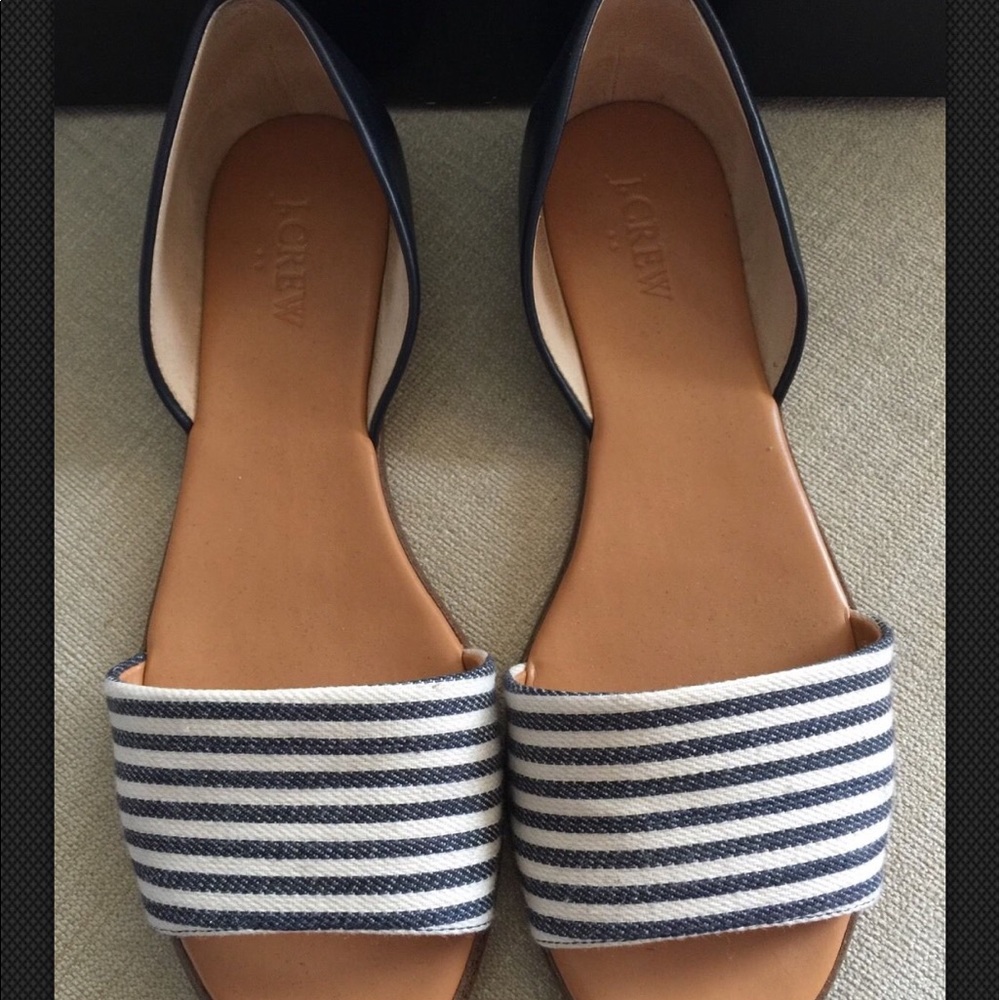 J.CREW WOMEN'S Stripe Peep-toe D'orsay Flats. Sz.8