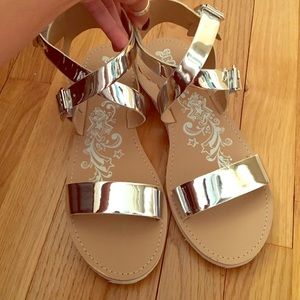 New metallic silver sandals