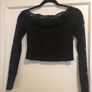 FP black lace off-shoulder crop