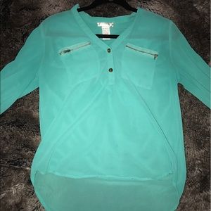 TEAL LONG SLEEVE GOLD BUTTONS
