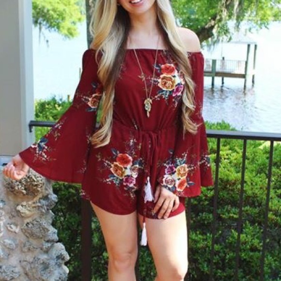 SALE! Floral Bell Sleeve Romper - Picture 2 of 4