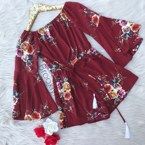 SALE! Floral Bell Sleeve Romper - Picture 4 of 4
