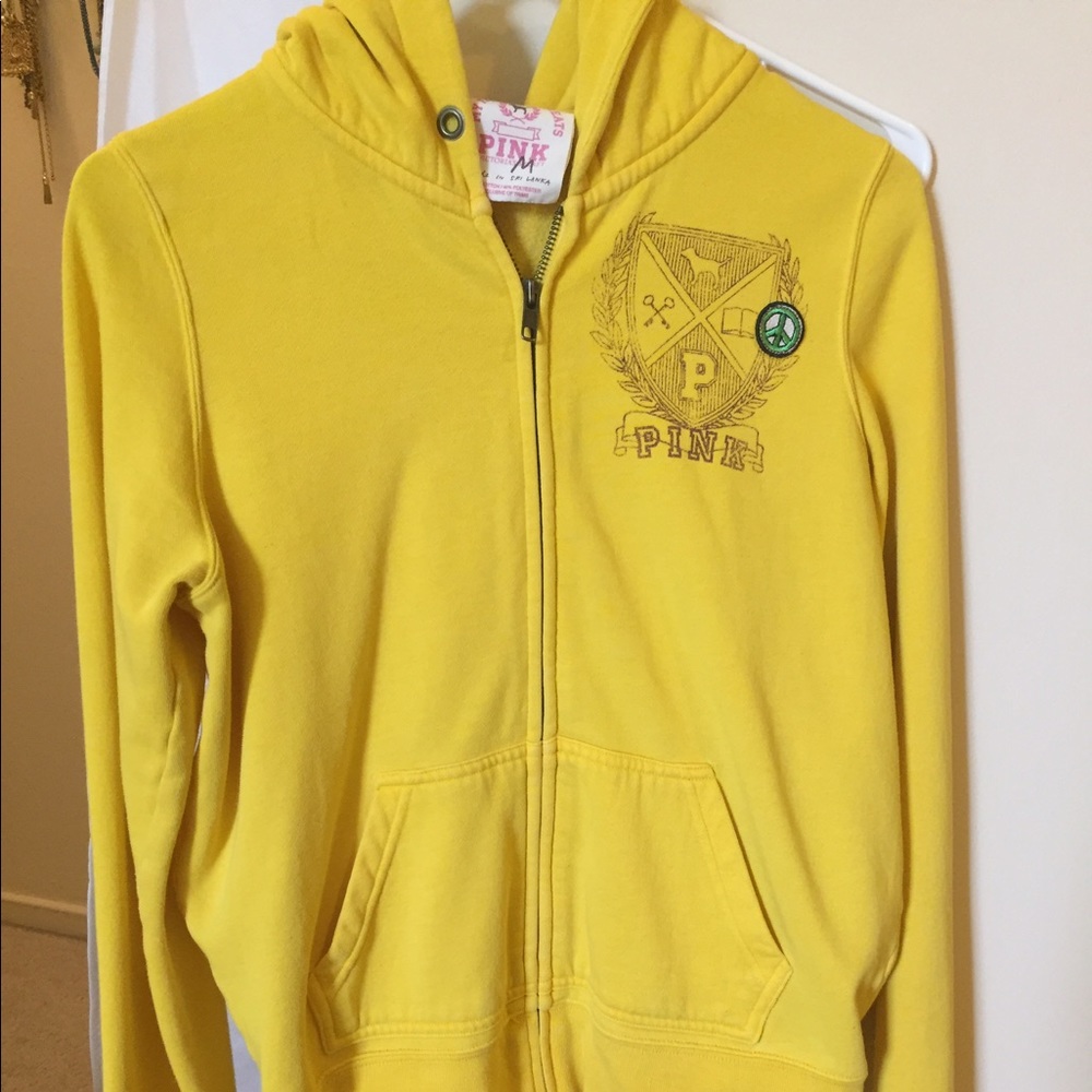 Pink brand yellow zip hoodie