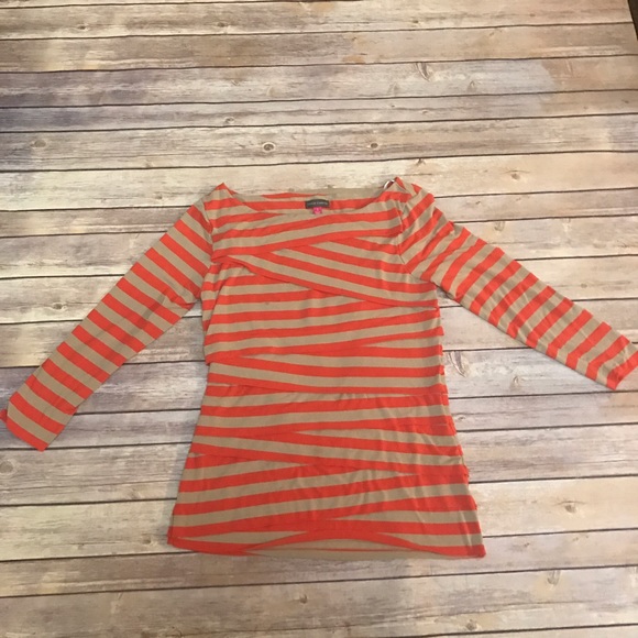 Vince Camuto Small orange stripe tier layer blouse - Picture 1 of 4