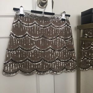 Silver Sequin Skirt with Scalloped Hem