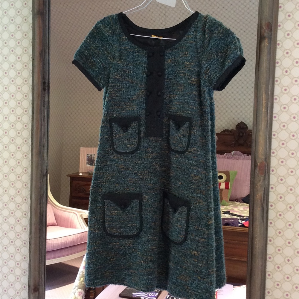NWOT! Lulumari green and blue sweater mini dress!