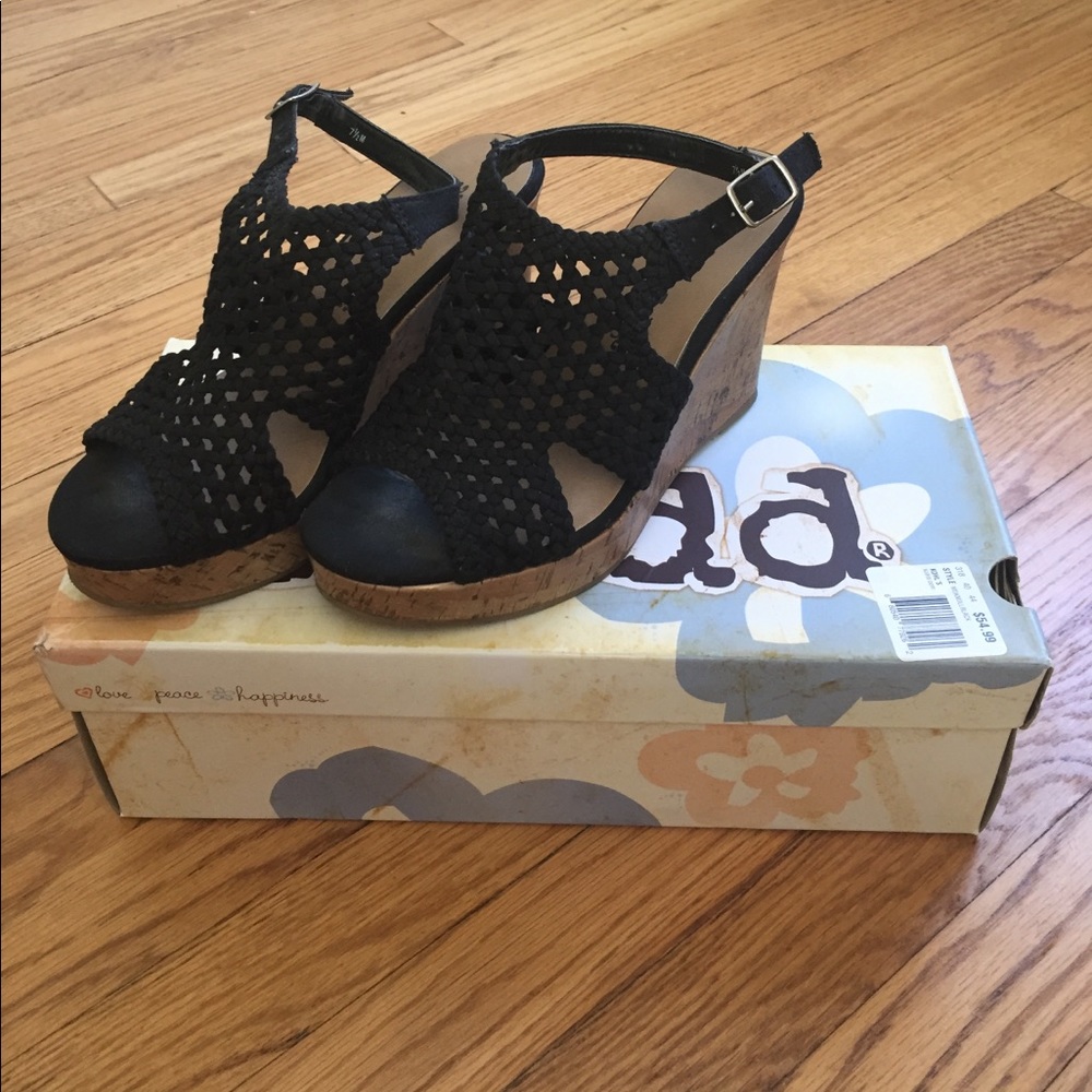 Mudd Black Crochet Wedges