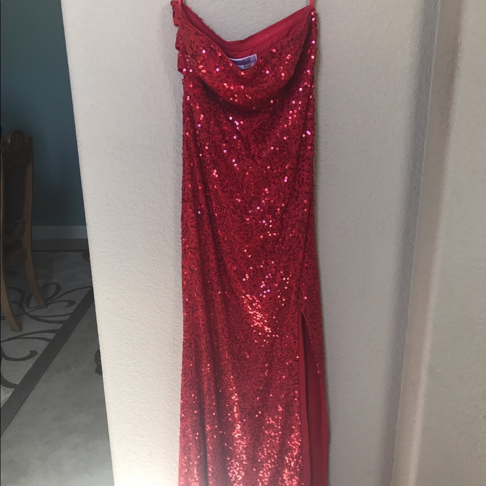 Red long sequence formal dress worn once no rips
