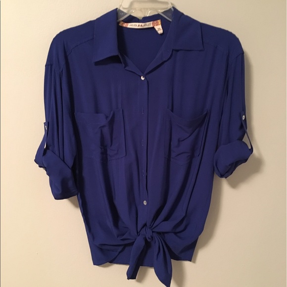 Royal blue Chelsea & Violet tie front button down - Picture 1 of 3