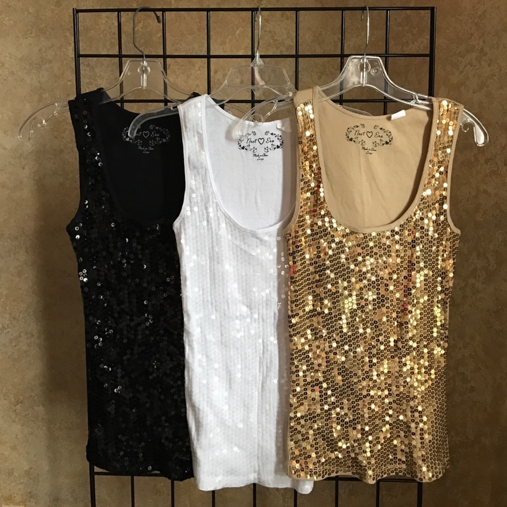Sequin front ribbed tank top lot L