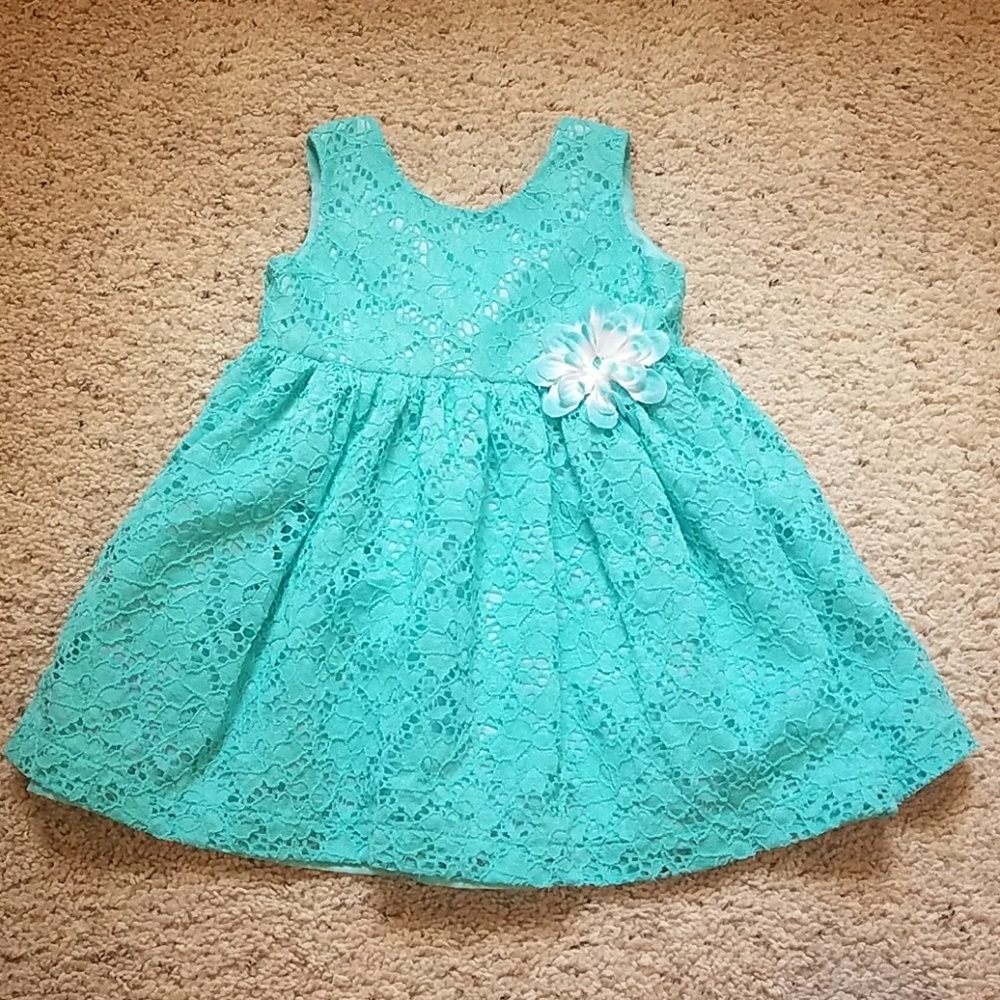 Girls turquoise blue lace dress