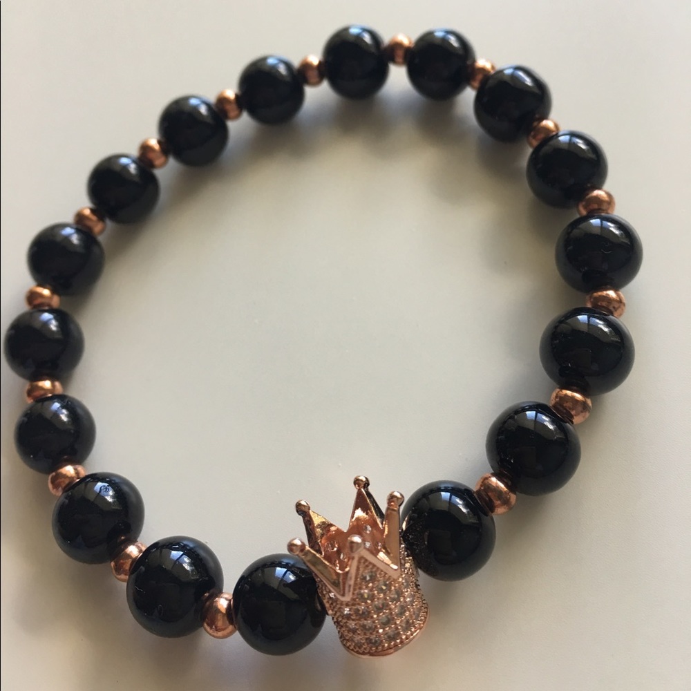 Hand made men's bead bracelet rose gold black