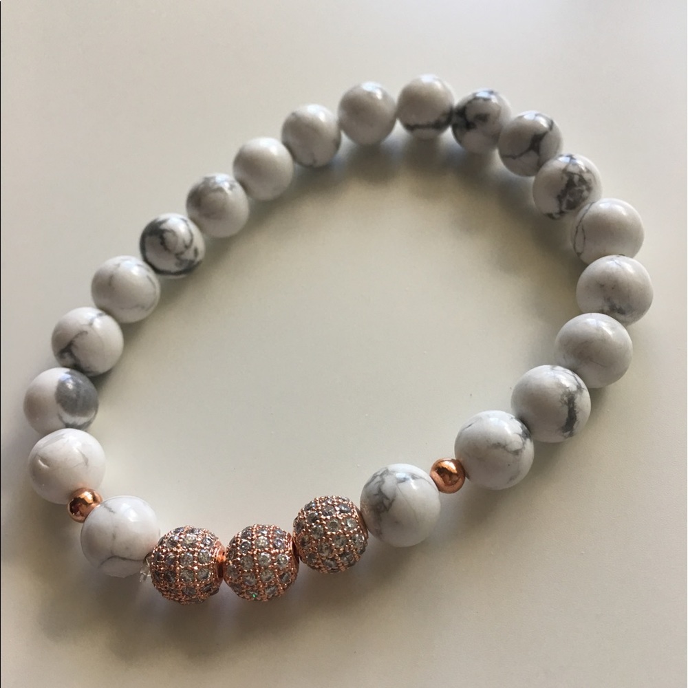 Men's beaded bracelet handmade rose gold and white