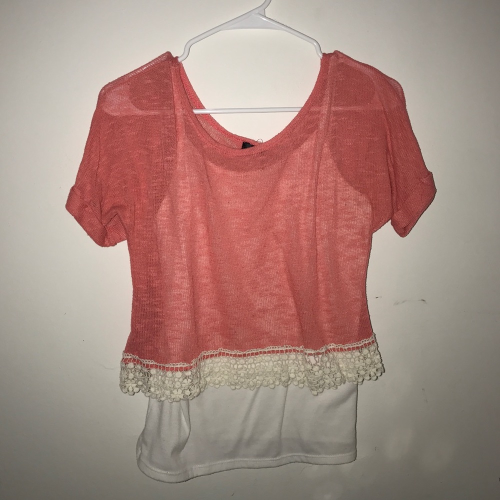 Peachy shirt with lace on bottom