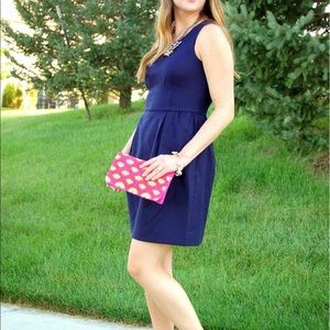 J Crew Factory Pleated Shift Dress Navy 8P