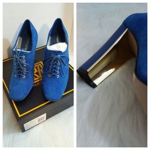 Pour la Victoire blue suede mirror heel ankle boot