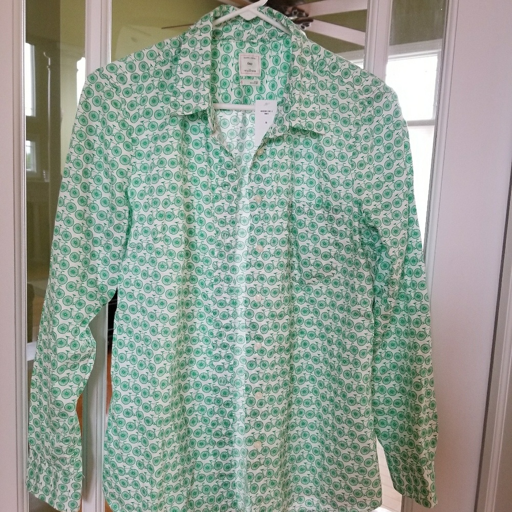 Gap Fitted Boyfriend Shirt Bicycle Print