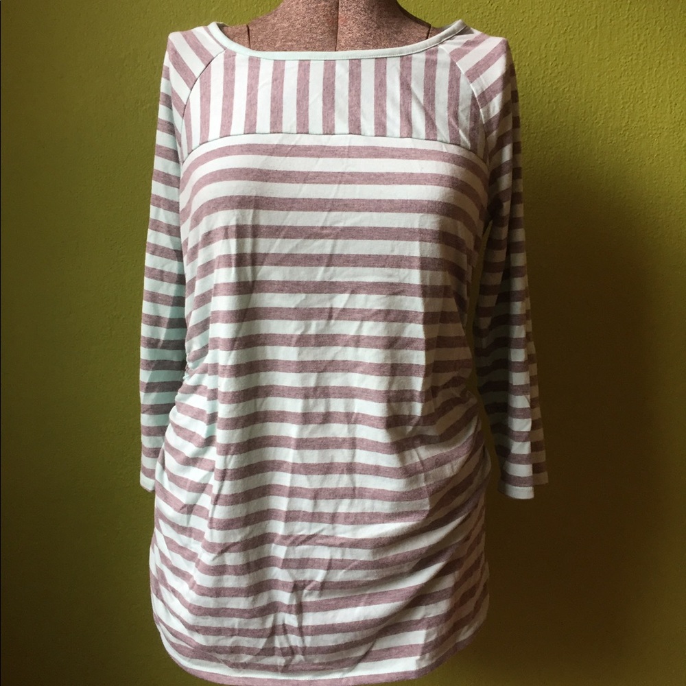 3/4 sleeve Blue & Gray Striped Maternity Top