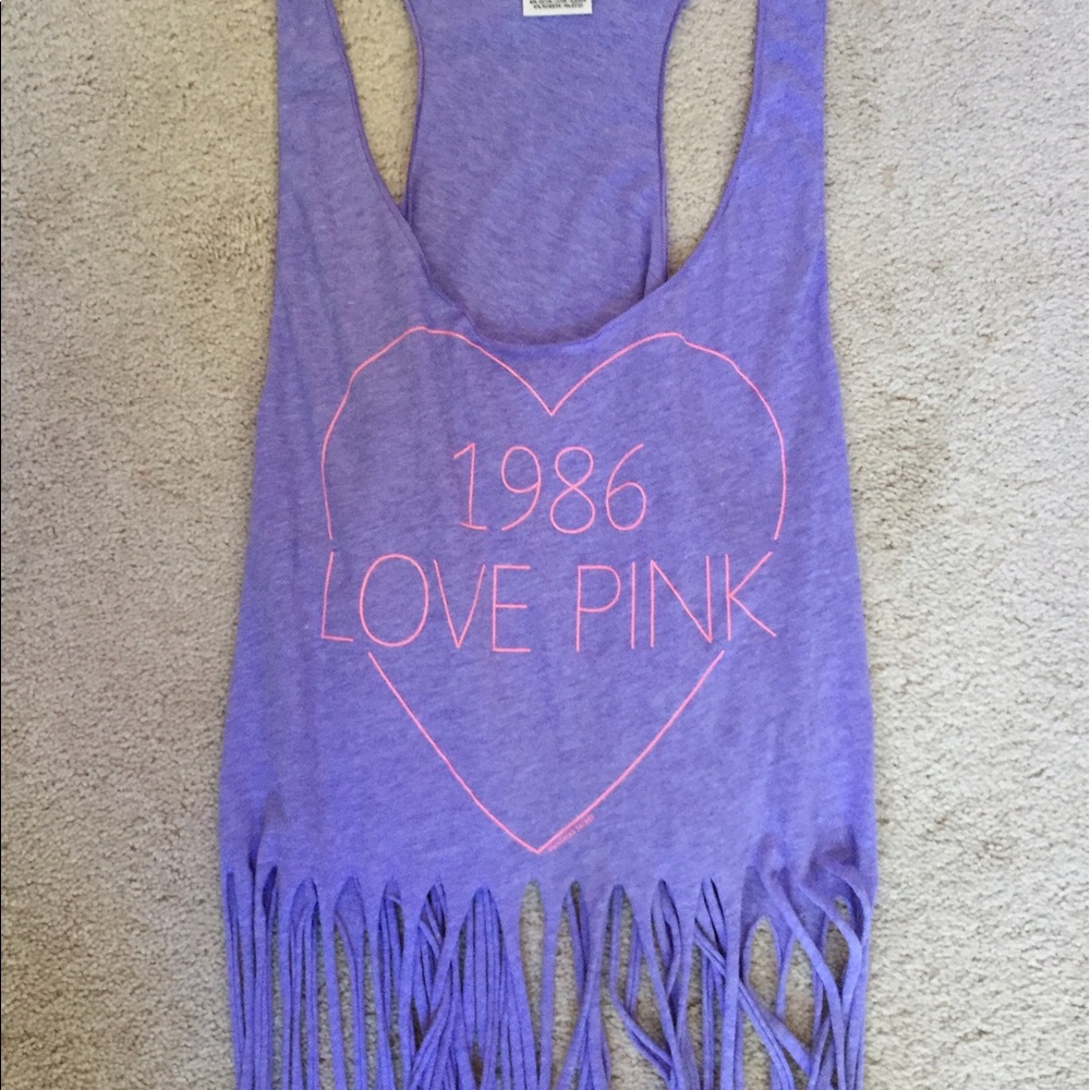 PINK VICTORIA’S SECRET FRINGE RACERBACK TANK 2014 collection sz med