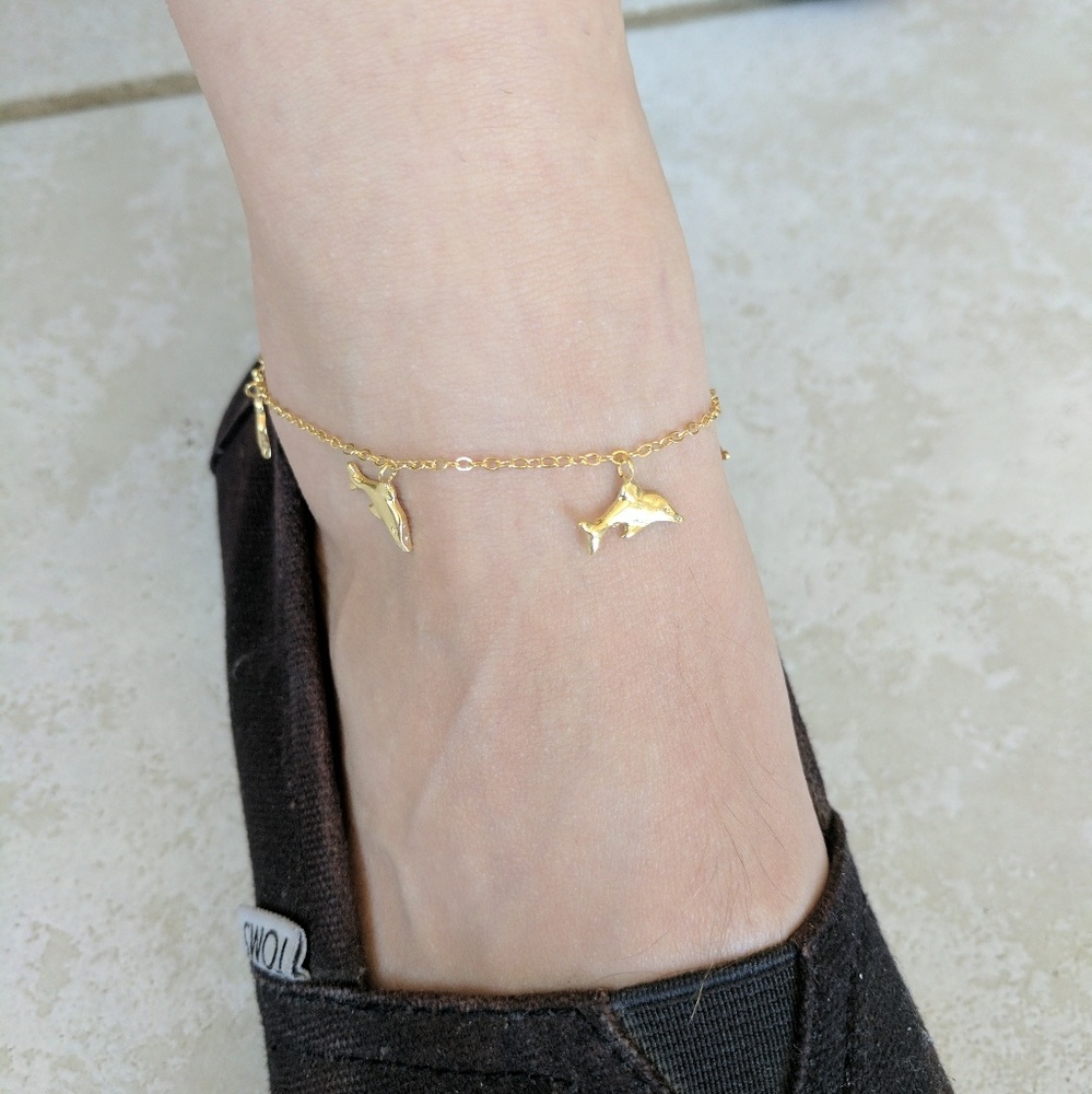 Silver gold plated anklet with dolphin charms