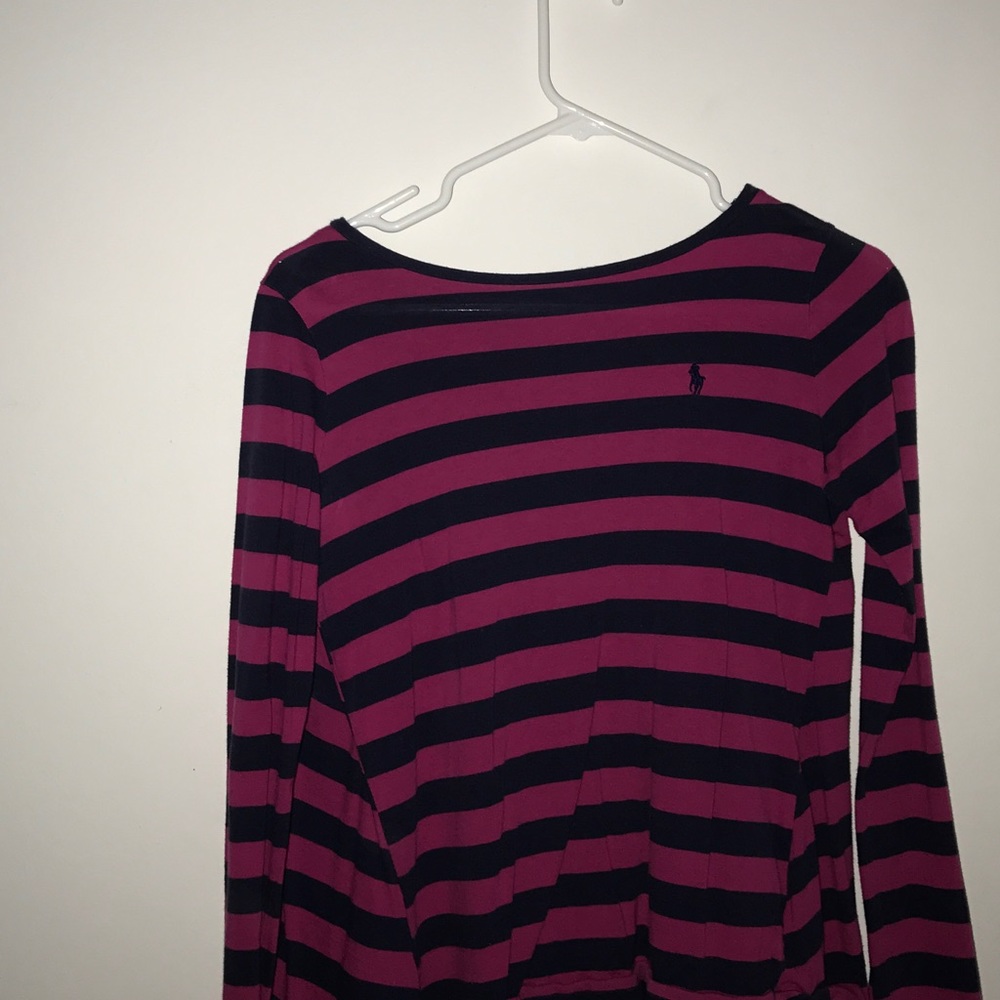 Long sleeve pink and Black striped polo shirt