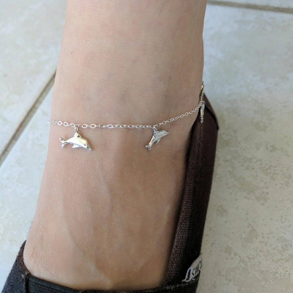 Sterling Silver anklet with dolphin charms