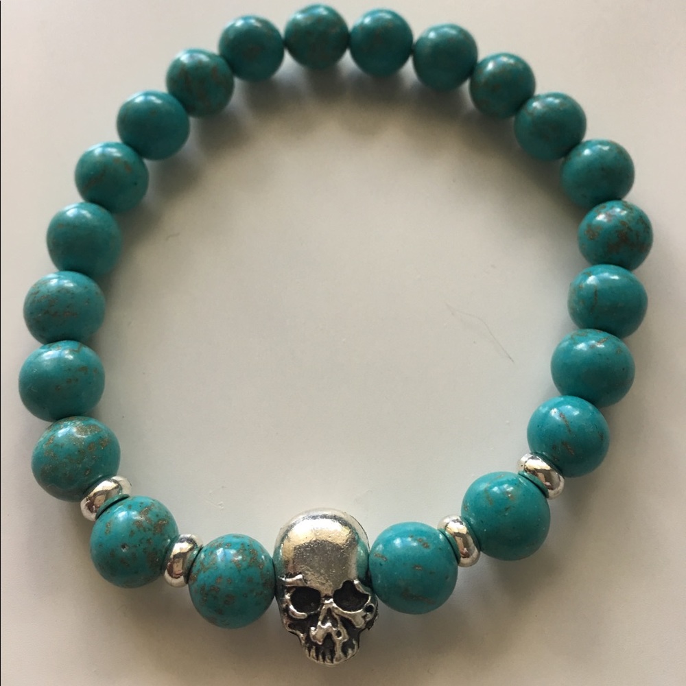 Beaded skull bracelet hand made blue
