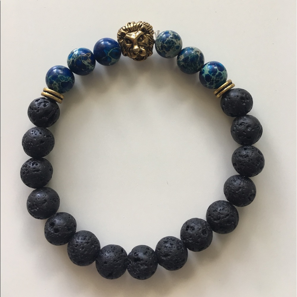 Beaded lave stone lion bracelet