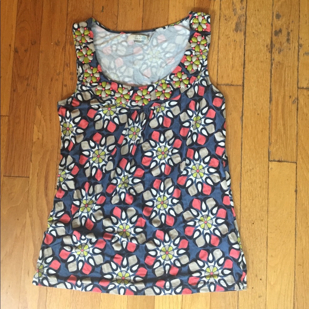 Colorful beaded cotton knit top