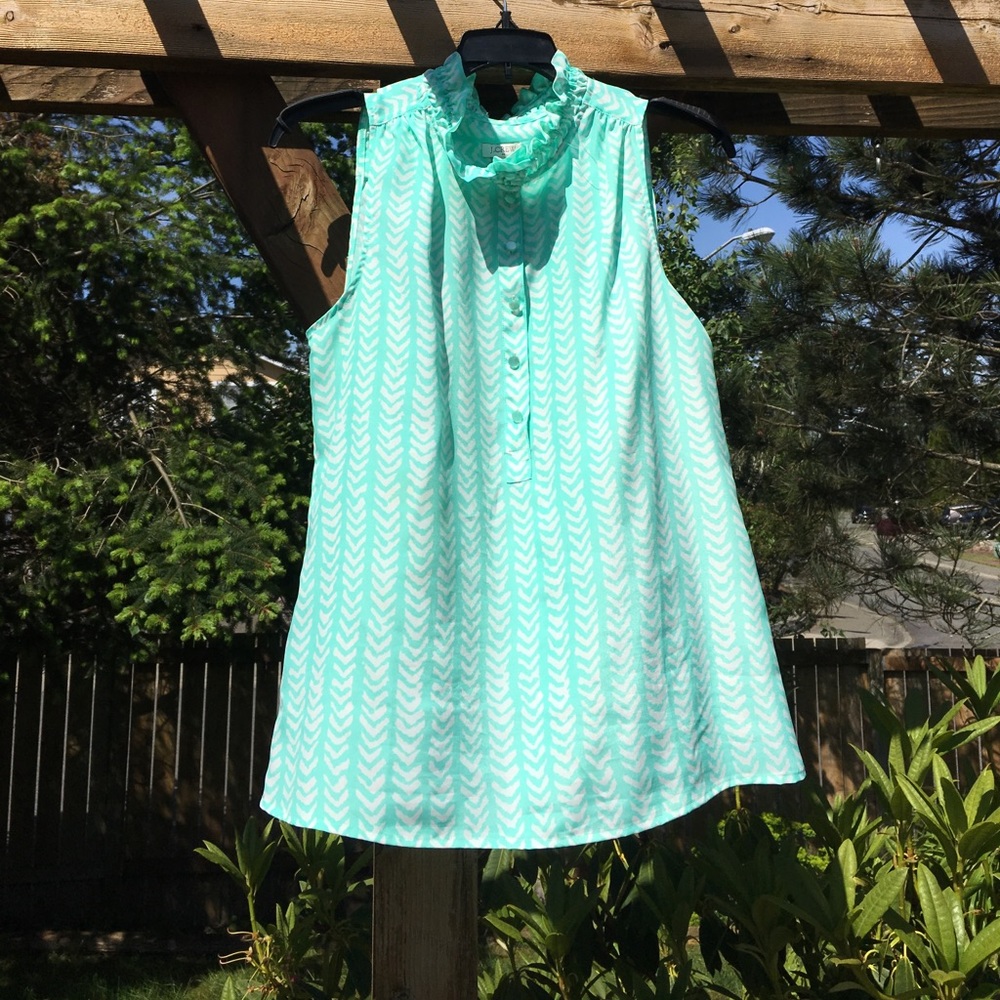 J. Crew Ruffle Neck Sleeveless Button Down Top