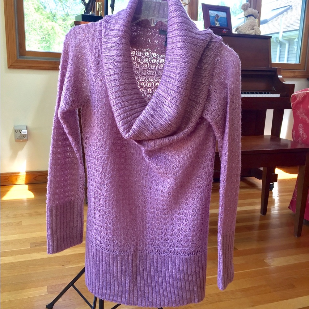 Shimmery Cowl-Neck Knit Tunic in Dusty Rose