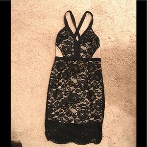 Black & Nude Lace Mini-Dress