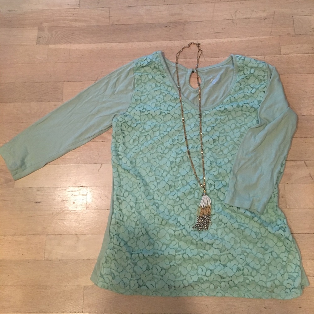 Merona Lace Front Mint 3/4 Sleeve Blouse