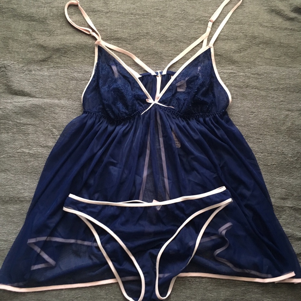 VS blue and pink tulle lingerie set